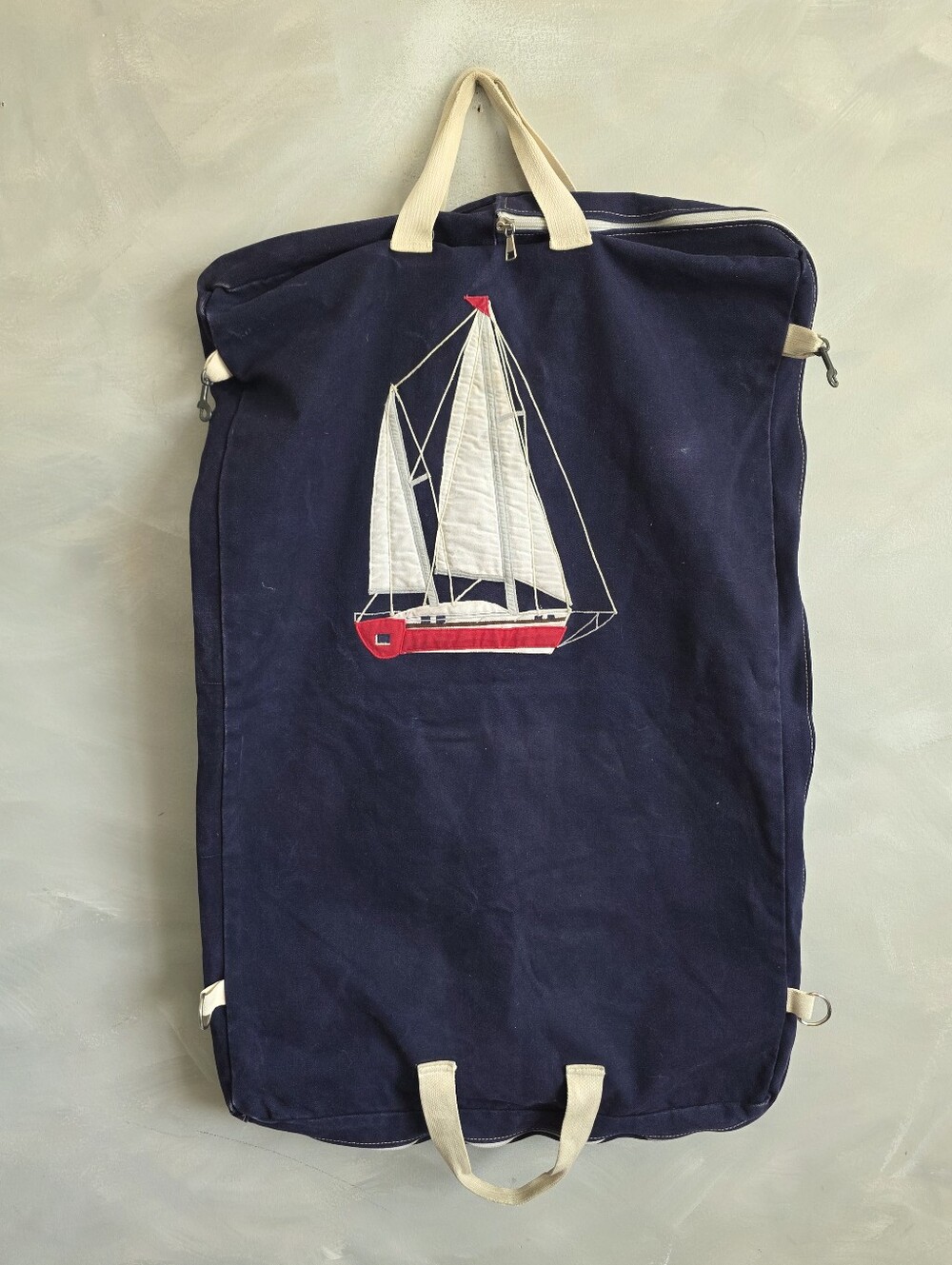 Rare Vtg Nautical Preppy 80s Tree Tops Sailboat Canvas Travel Garment Bag 39x24